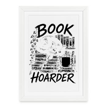 Collectionneur de livres : Collectionneur, Chat et Café - Affiche encadrée (27 × 37 cm) - blanc - Devant