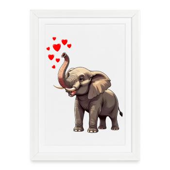 Elephant with hearts - Framed poster (27 × 37 cm) - white - Front
