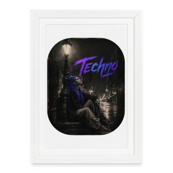 Techno Girl sous la lanterne sous la pluie Nous aimons le techno - Affiche encadrée (27 × 37 cm) - blanc - Devant