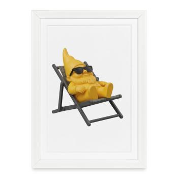 Nain en chaise longue. Détendu. - Affiche encadrée (27 × 37 cm) - blanc - Devant