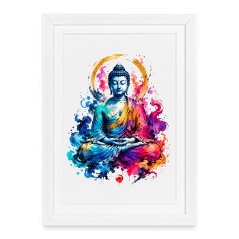 Éclaboussure de couleurs de la méditation du Bouddha - Affiche encadrée (27 × 37 cm) - blanc - Devant