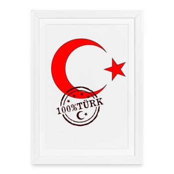 Drapeau turc 100% Türk - Affiche encadrée (27 × 37 cm) - blanc - Devant