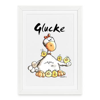 Glückliche Glucke - Gerahmtes Poster (27 × 37 cm) - Weiß - Vorne