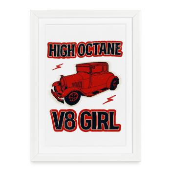 High Octane V8 Girl Retro Car - Framed poster (27 × 37 cm) - white - Front