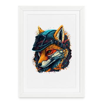 Renard guerrier au casque - Affiche encadrée (27 × 37 cm) - blanc - Devant