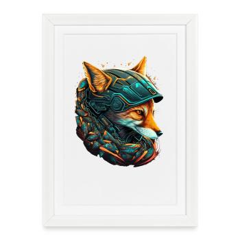 Renard cybernétique au casque neon - Affiche encadrée (27 × 37 cm) - blanc - Devant