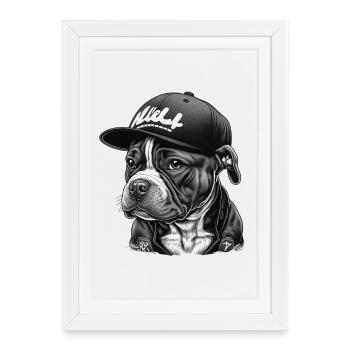 Bulldog streetwear casquette noir - Affiche encadrée (27 × 37 cm) - blanc - Devant