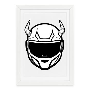 Casque de moto de motocross avec deux cornes - Affiche encadrée (27 × 37 cm) - blanc - Devant