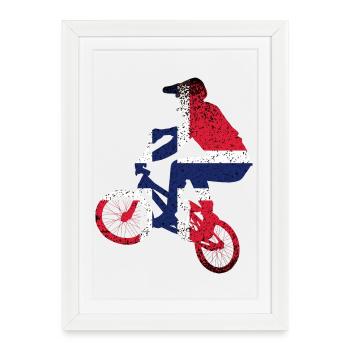 Cycliste Tri-Flag à vélo - Affiche encadrée (27 × 37 cm) - blanc - Devant