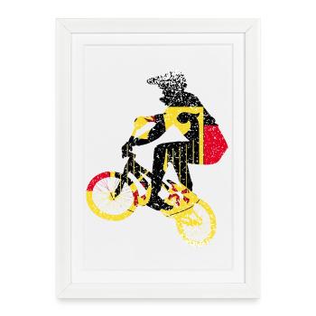 Geometric Cyclist on Distressed Bike - Framed poster (27 × 37 cm) - white - Front