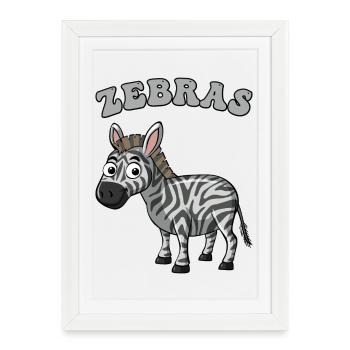 Zebra Pop Art Cartoon on Black - Framed poster (27 × 37 cm) - white - Front