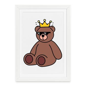 Ours Roi Rétro - Affiche encadrée (27 × 37 cm) - blanc - Devant