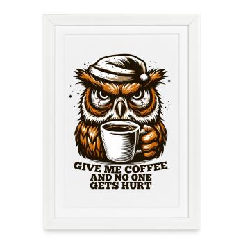 Hibou café fatigué cadeau - Affiche encadrée (27 × 37 cm) - blanc - Devant