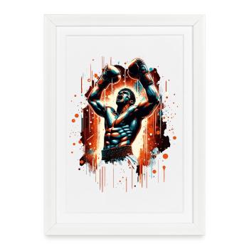 Boxer Victory Pose Victory Pose boxe cadeau - Affiche encadrée (27 × 37 cm) - blanc - Devant