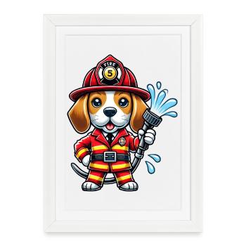 Beagle fireman design - Framed poster (27 × 37 cm) - white - Front