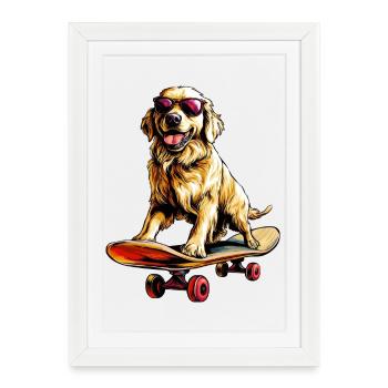 Skateboard Golden Retriever - Framed poster (27 × 37 cm) - white - Front