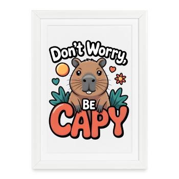 Illustration fantaisiste Capybara cheer - Affiche encadrée (27 × 37 cm) - blanc - Devant