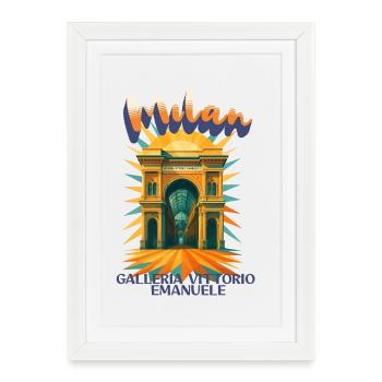 Milan- Galleria Vittorio Emanuele Retro Vintage - Framed poster (27 × 37 cm) - white - Front