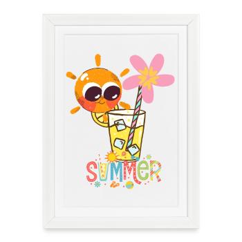 Summer vibes – lovely sun and drink. - Framed poster (27 × 37 cm) - white - Front