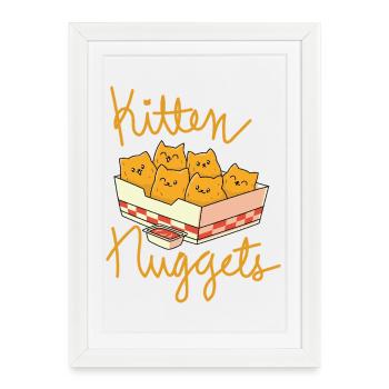 Chaton Nuggets Drôle de Chat - Affiche encadrée (27 × 37 cm) - blanc - Devant