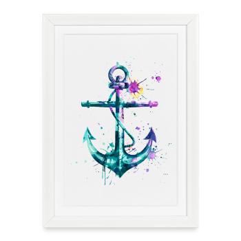 ancre navire voilier art marin matelot - Affiche encadrée (27 × 37 cm) - blanc - Devant