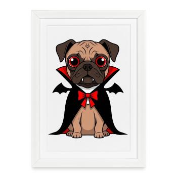 Mignon Carlin Vampire Halloween Dessin animé Drôle - Affiche encadrée (27 × 37 cm) - blanc - Devant
