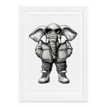 Éléphant Hiver frais - Affiche encadrée (27 × 37 cm) - blanc - Devant