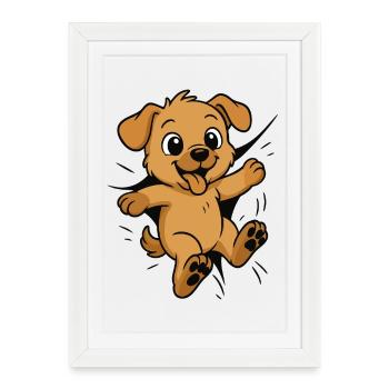 Mignon chiot chien de bande dessinée – Kids & Animal Lovers - Affiche encadrée (27 × 37 cm) - blanc - Devant