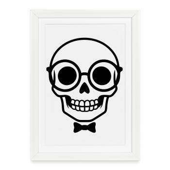 Crâne de nerd avec lunettes et nœud papillon - Affiche encadrée (27 × 37 cm) - blanc - Devant