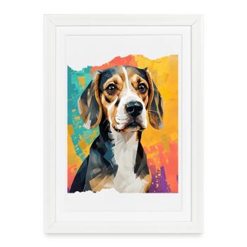 Beagle géométrique en Color Burst - Affiche encadrée (27 × 37 cm) - blanc - Devant