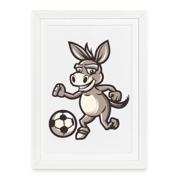 Âne Football Bande Dessinée - Affiche encadrée (27 × 37 cm) - blanc - Devant