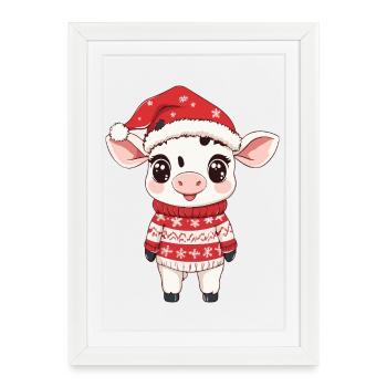 Cow Christmas Xmas - Framed poster (27 × 37 cm) - white - Front
