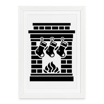 Chaussette de Noël avec cheminée - Affiche encadrée (27 × 37 cm) - blanc - Devant