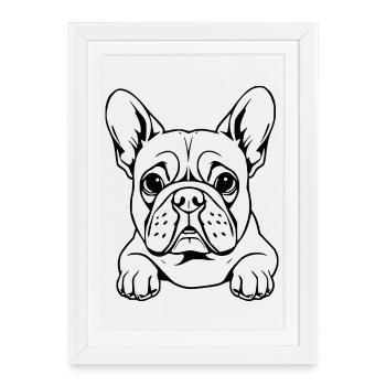 Cadeau de Noël du bouledogue français - Affiche encadrée (27 × 37 cm) - blanc - Devant