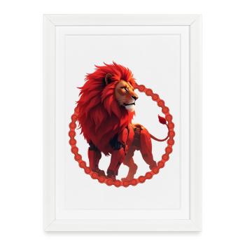 Lion Cyber Rouge dans le ring - Affiche encadrée (27 × 37 cm) - blanc - Devant