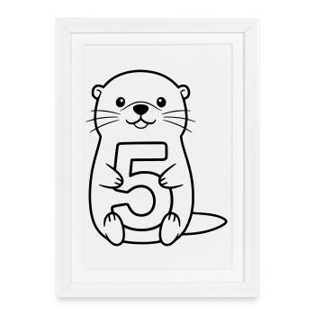 Loutre tenant l’illustration du dessin animé numéro 5 - Affiche encadrée (27 × 37 cm) - blanc - Devant