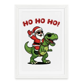 Père Noël sur Dino : Ho Ho Ho - Affiche encadrée (27 × 37 cm) - blanc - Devant