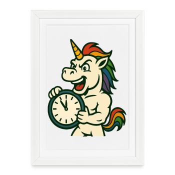 Unicorn Holding Clock Bold New Year Mascot - Framed poster (27 × 37 cm) - white - Front