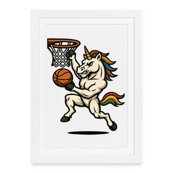 Rainbow Unicorn Slam Dunk - Framed poster (27 × 37 cm) - white - Front