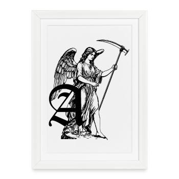 statue d’un ange ailé tenant une faux - Affiche encadrée (27 × 37 cm) - blanc - Devant