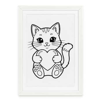 Chat au cœur – pour les amoureux des chats et les romantiques - Affiche encadrée (27 × 37 cm) - blanc - Devant