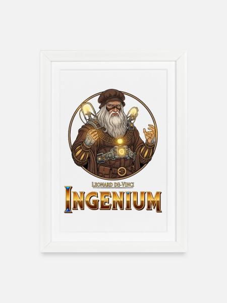 Ingenium Leonardo: Steampunk Sorcerer - Framed poster (27 × 37 cm) - white