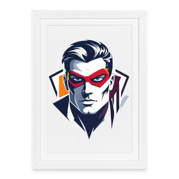 Héros Portrait Personnage de super-héros de la bande dessinée Red Mask - Affiche encadrée (27 × 37 cm) - blanc - Devant