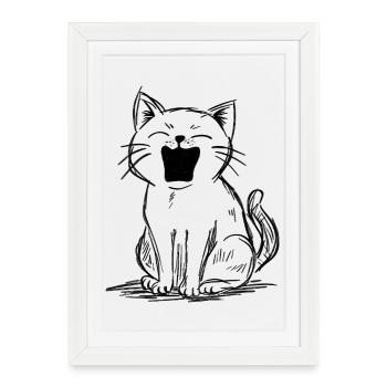 Loud Meowing Cat Doodle | Funny Cat Sketch - Framed poster (27 × 37 cm) - white - Front