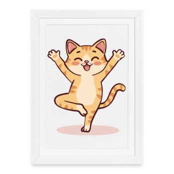 Yoga Cat Cartoon | Cute Meditating Kitty Pose - Framed poster (27 × 37 cm) - white - Front