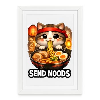 Ramen Cat envoie des nouilles - Affiche encadrée (27 × 37 cm) - blanc - Devant