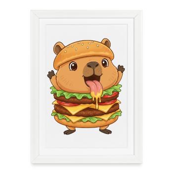 Mignon Fast-Food Cheeseburger de type capybara cartoon - Affiche encadrée (27 × 37 cm) - blanc - Devant
