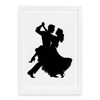Silhouette du couple dansant | Motif de danse élégante - Affiche encadrée (27 × 37 cm) - blanc - Devant