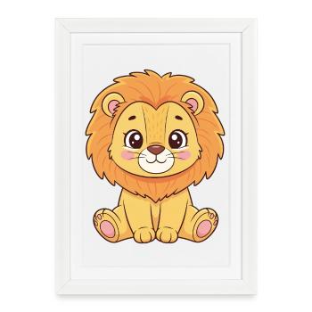 Cuddly lion cub cartoon - Framed poster (27 × 37 cm) - white - Front