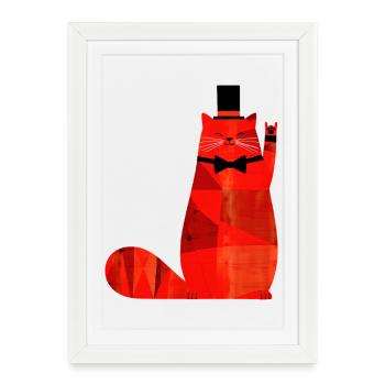 Chat rouge avec nœud papillon et haut-de-forme - Affiche encadrée (27 × 37 cm) - blanc - Devant